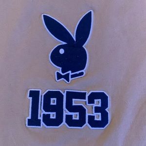 Selling a PLAYBOY shirt, size small, colors: Mustard yellow, Navy blue.